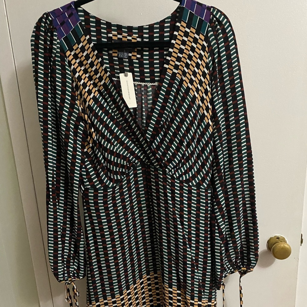 Anthropologie Maeve V Neck Patterned Square Dress New With Tags Size 8